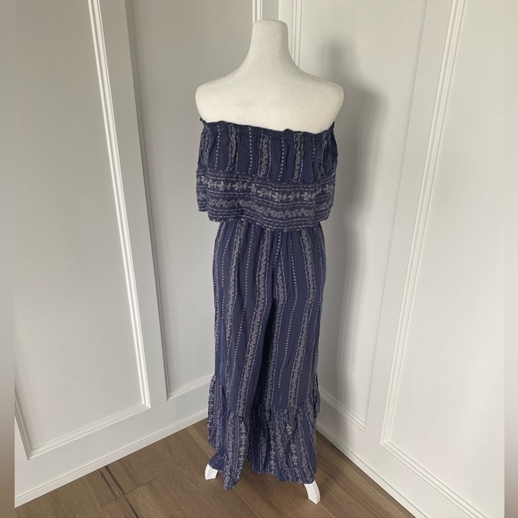 Japna Womens Floral Paisley Strapless Bohemian Peasant Wide Leg Jumpsuit Sz Med - Picture 2 of 8